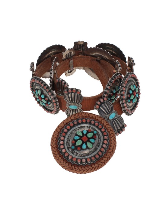Sterling Silver Multi-Color Turquoise & Coral Concho Belt